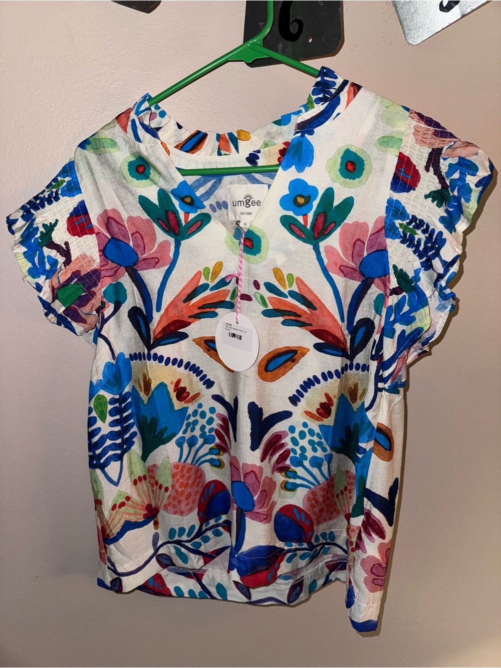 Umgee Multicolor Floral Short Sleeve Peasant Top